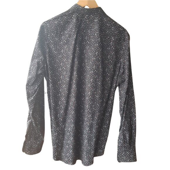 Perry Ellis SZ M Black w/ White & Salmon Print Men's Button Up Cotton Shirt - Picture 2 of 15